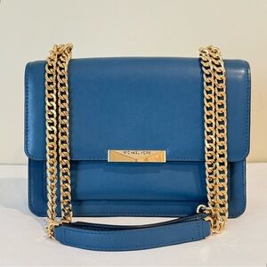 Michael Kors Jade Gusset Leather Shoulder Bag Blue Gold Chain Crossbody Shoulder